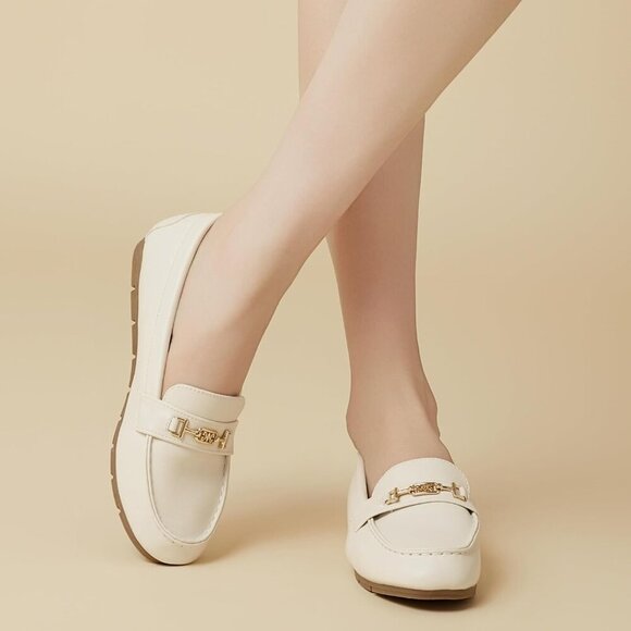 Women's Leather Loafer Shoes 8 White Slip On Comfort Flats for Work Casual - Picture 7 of 9